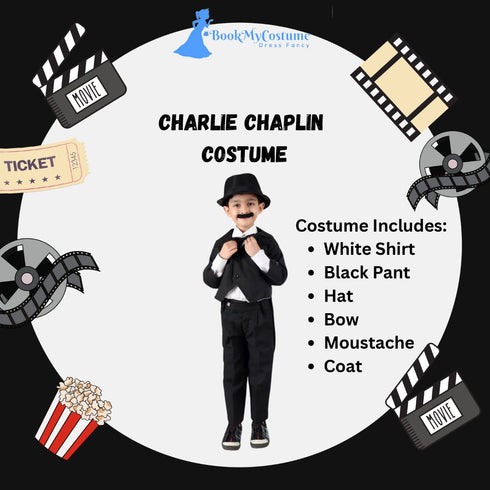 BookMyCostume Charlie Chaplin Dress for Boys | Comic Character Fancy Dress Costume | Charlie Chaplin Costume for Kids